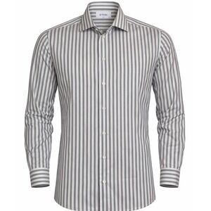 ETON Slim Fit Dress Shirt Men's 16.5 42 Gray Stripe Luxury Designer Button Down